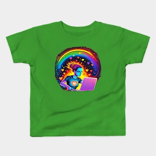 Tech-savvy Rainbow Programmer's Heart Burst Tee (Design 1) Kids T-Shirt